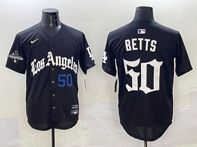 Men Los Angeles Dodgers #50 Betts Black Five generations Joint Name 2025 Nike MLB Jersey style 35->los angeles dodgers->MLB Jersey